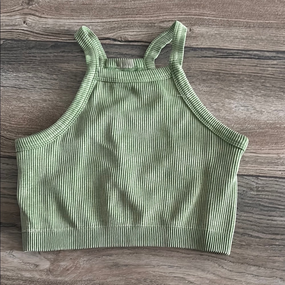 Aerie Green Ribbed Sleeveless Crop Tank Top